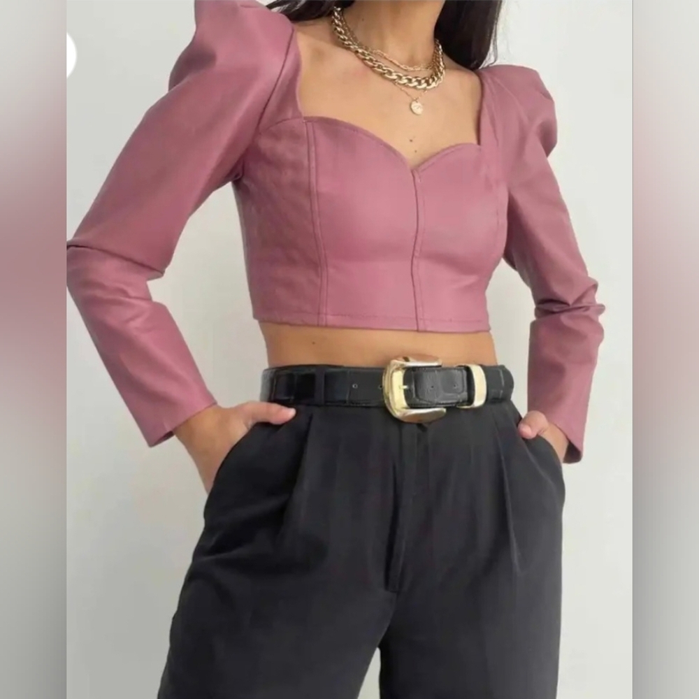NWT Zara Marsala Pink Faux Leather Crop Top